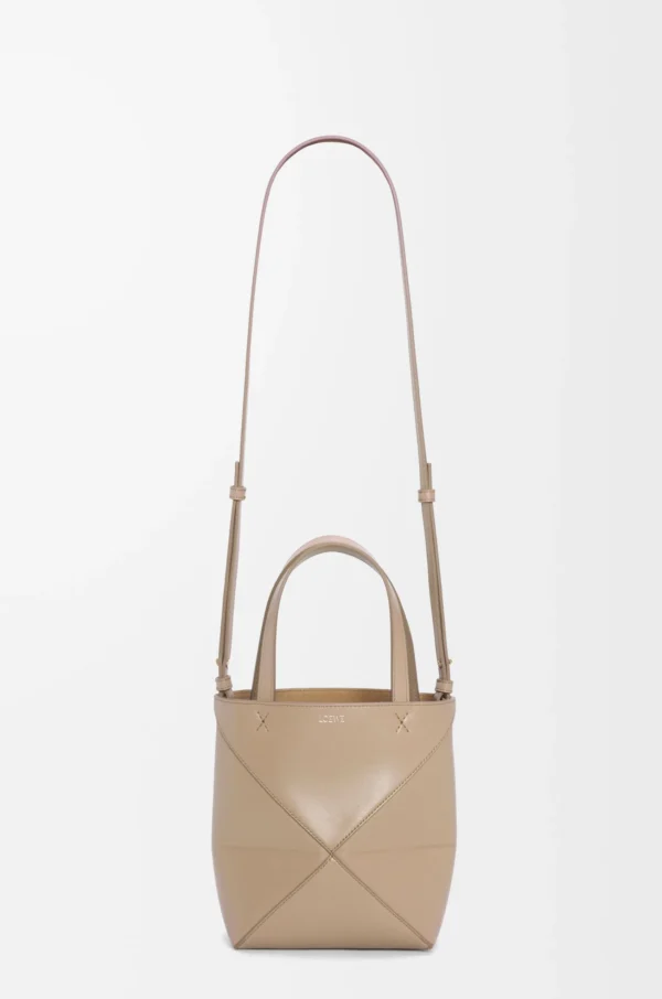 Mini Puzzle Fold tote in shiny calfskin